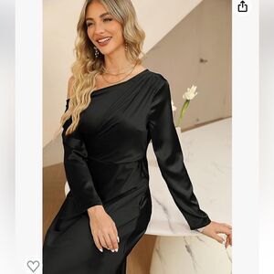 NWT JASAMBAC Satin Elegant One Shoulder Ruched Long Sleeve Wedding Dress